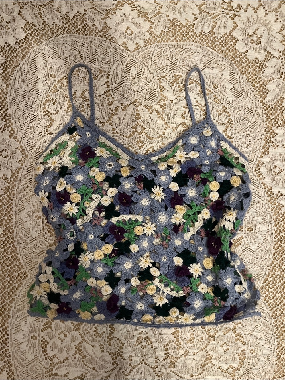 Moda International Crochet Floral Tank Top, Purple & Blue, Size M - Picture 4 of 5